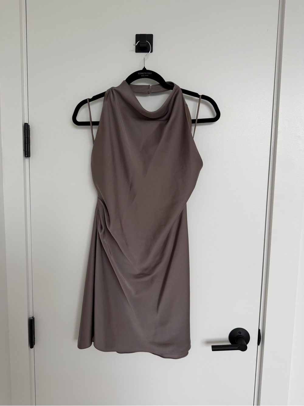 Babaton Draped Cowl Neck Mini Dress in Taupe